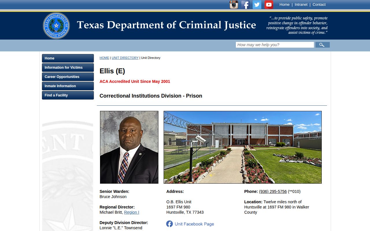 O.B. Ellis Unit official TDCJ release record source