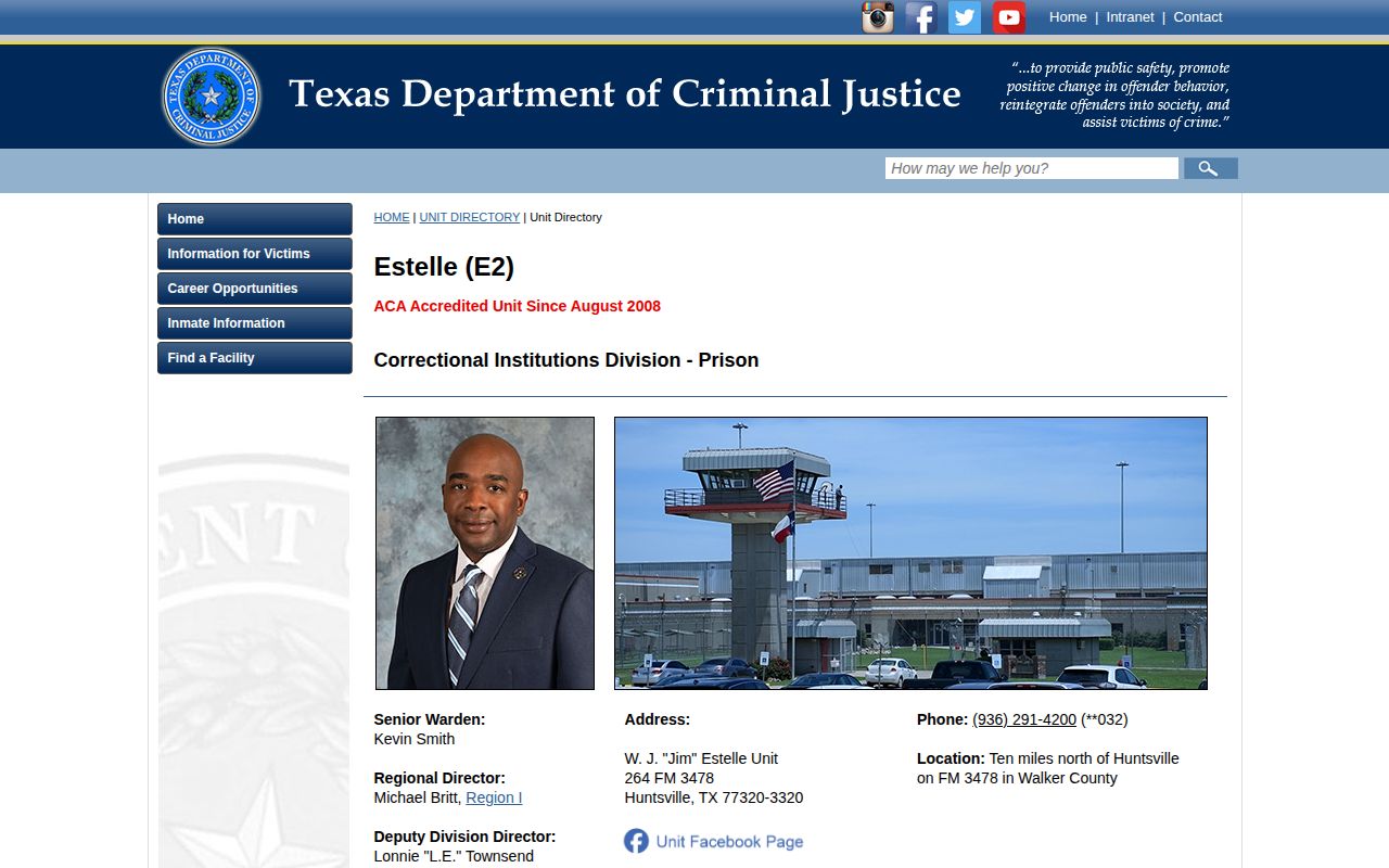 W. J. Estelle Unit official TDCJ release record source