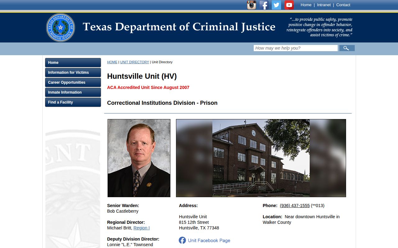 Huntsville Unit official TDCJ release record source