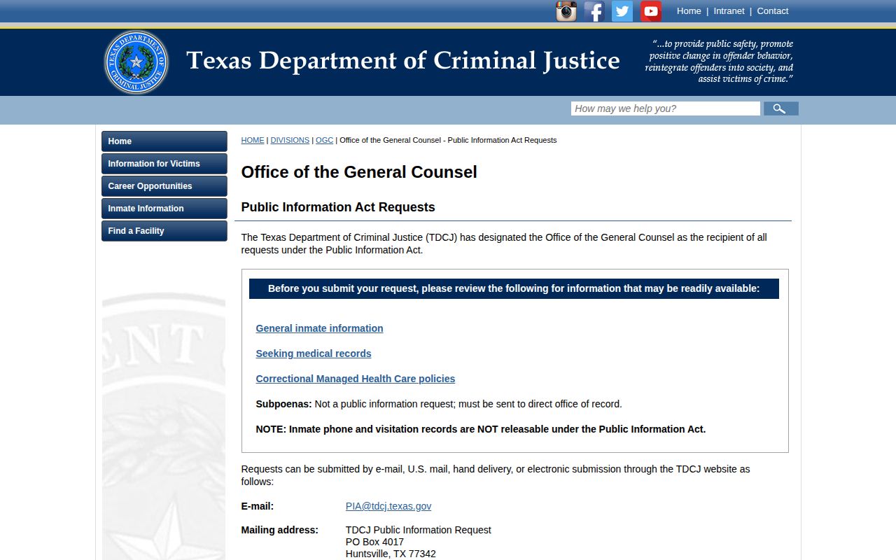 Walker County TDCJ release and discharge records route