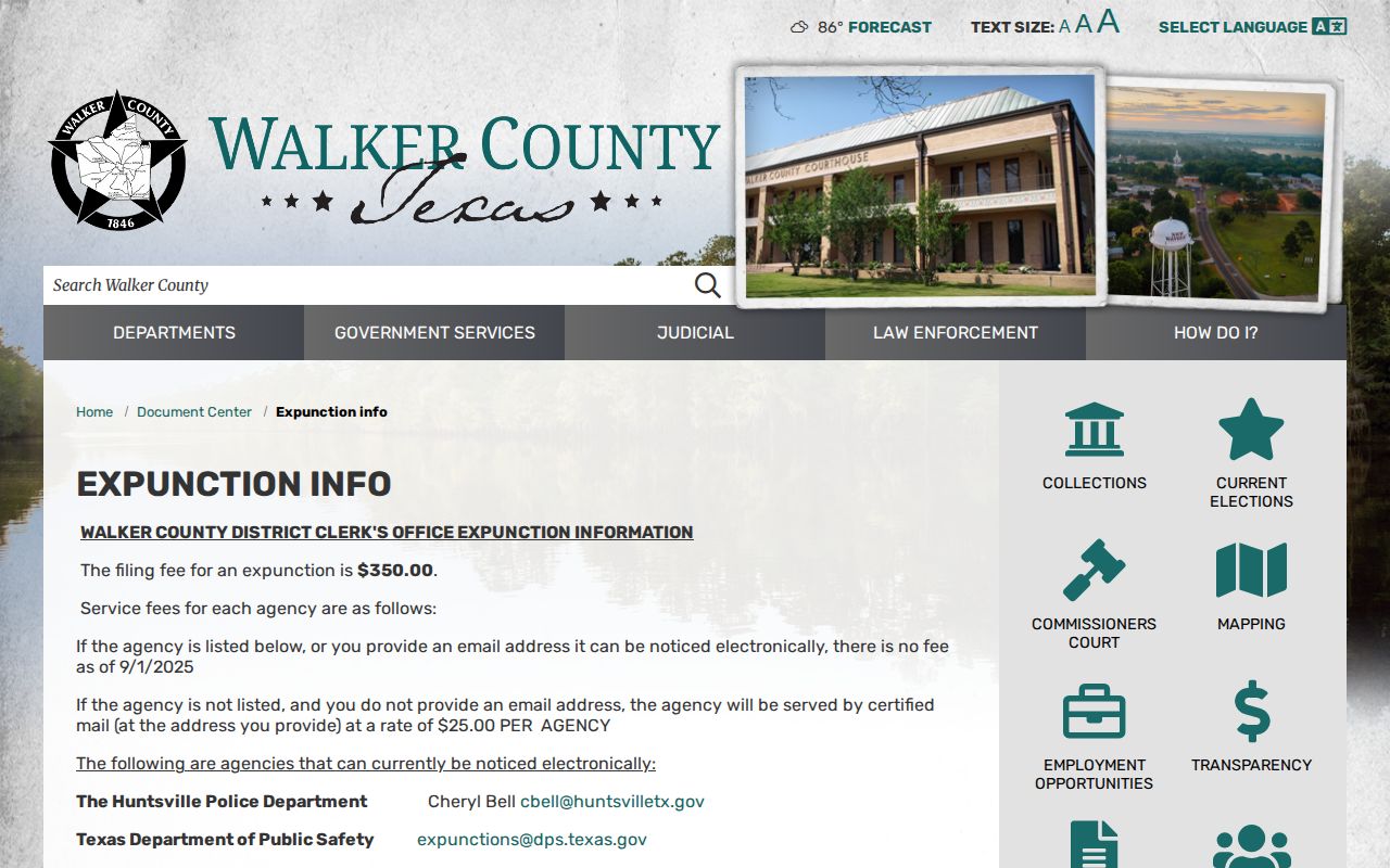 Walker County release record expunction information