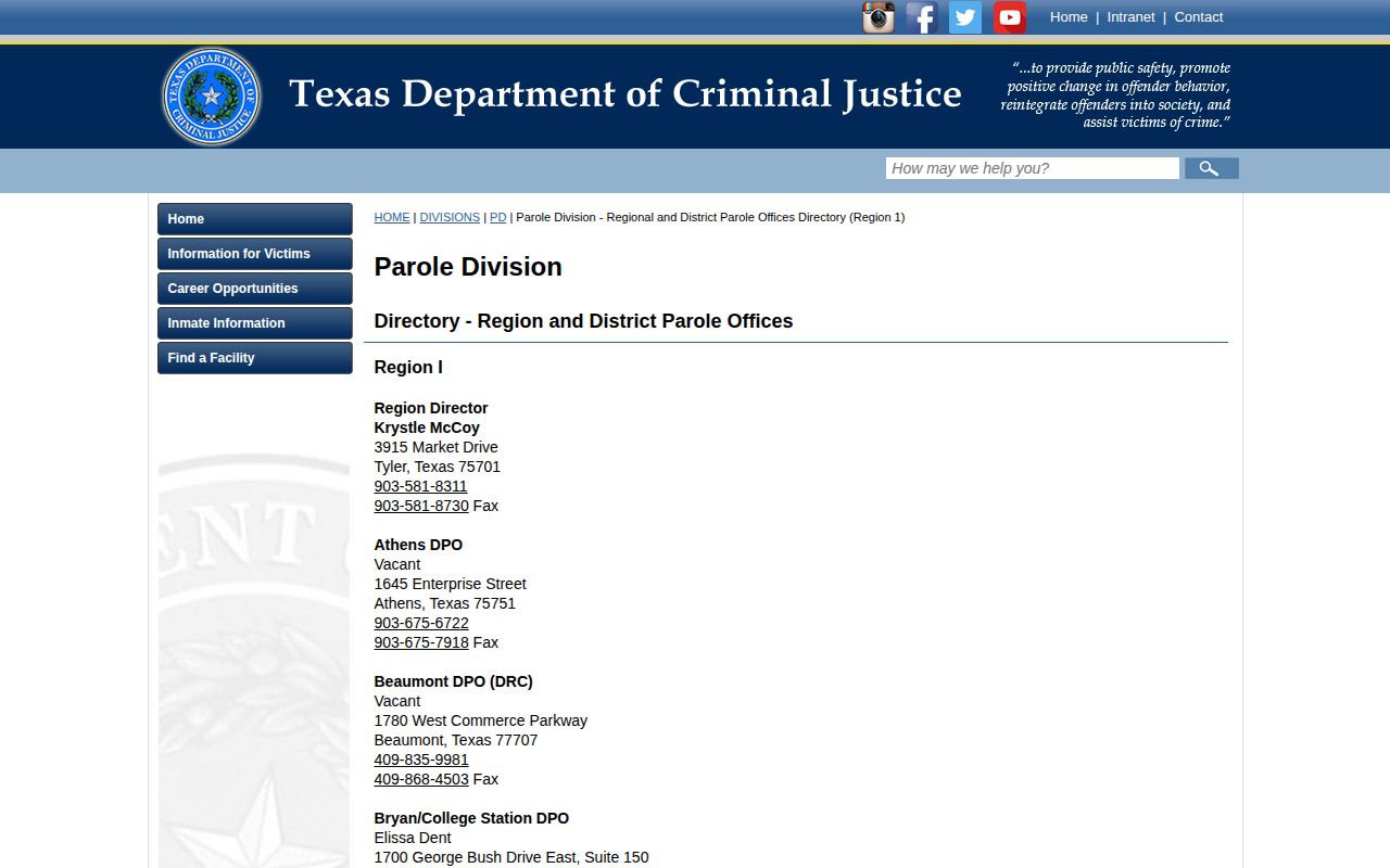 Walker County post-release supervision office record