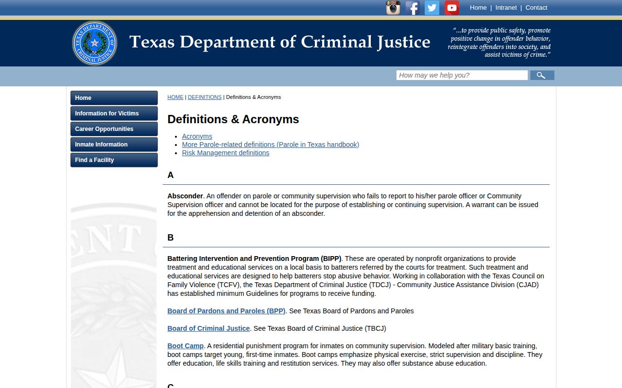 Official TDCJ definitions for projected release dates