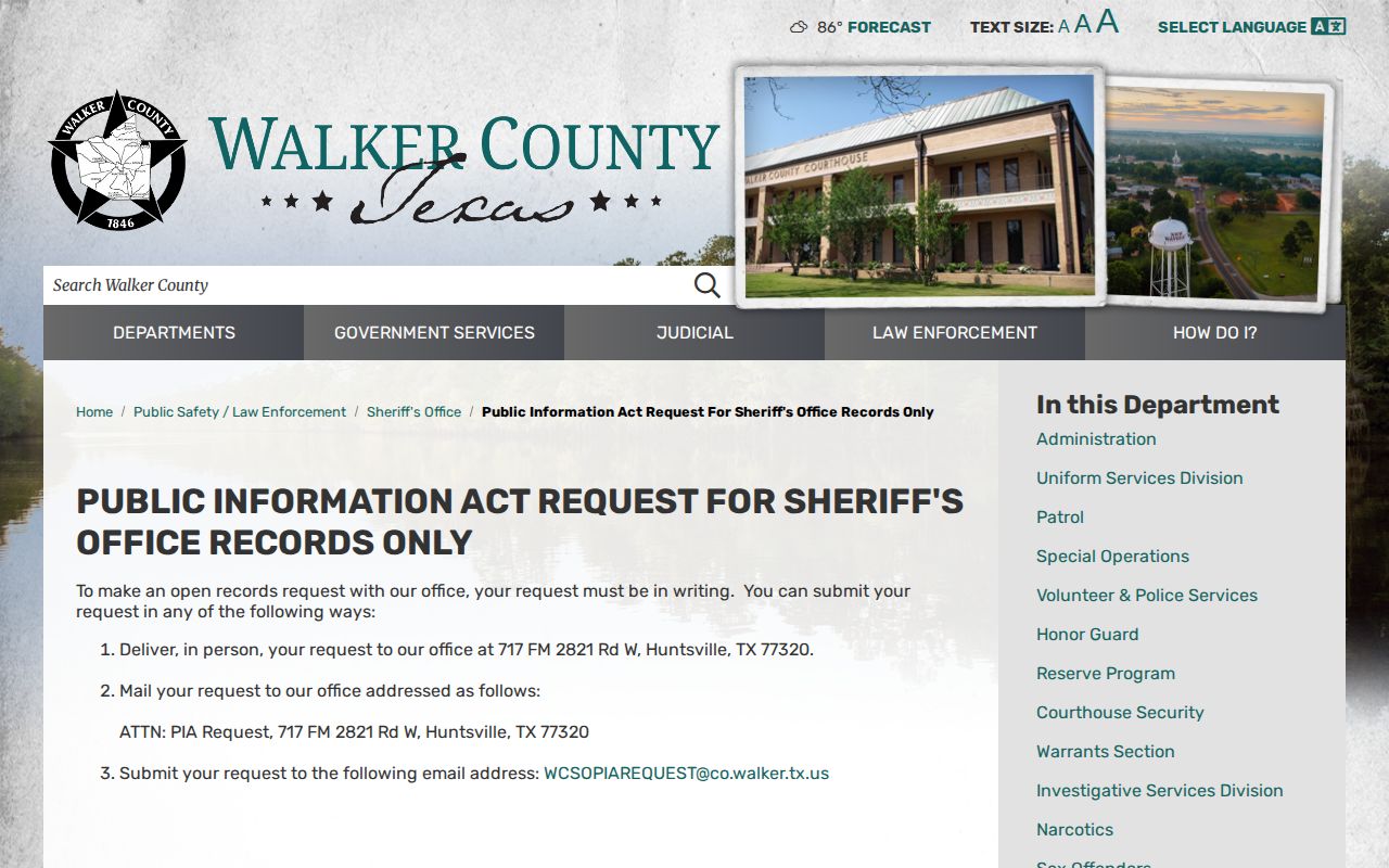 Walker County released inmate mugshot request page