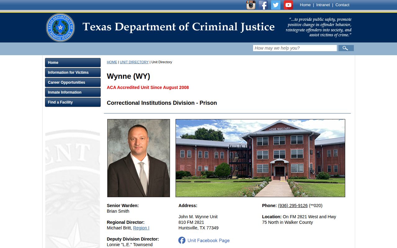 John M. Wynne Unit official TDCJ release record source